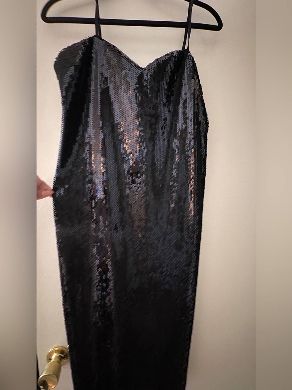 Black Sequin Slip Dress with Spaghetti Straps - Picture 3 of 5
